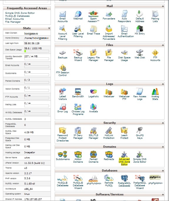 Localizare Advance DNS Zone Editor in cPanel